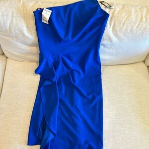 Betsy and Adam bright blue one shoulder asymmetrical dress size 12